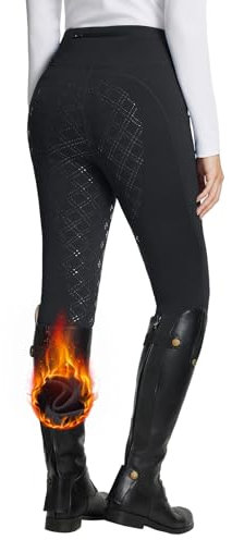 baleaf Damen Winter Reithose Fleece Reitleggings Vollbesatz Reithose Warme Reißverschluss mit Taschen Leggings Schwarz XL