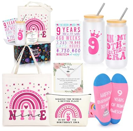 JTENGTOP 9 Year Old Beautiful Teen Girl Birthday Gifts Ideas, Gift Gifts for 9 Year Old Sweet Teen Girls, Top 9th Birthday Decorations Basket Set of 6