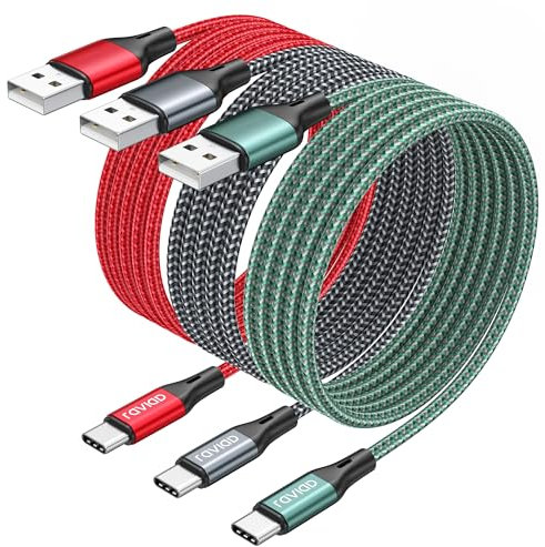RAVIAD Cavo USB Type-C [3Pezzi, 2m] Cavo USB C Ricarica Rapida Nylon Intrecciato Cavo Type C per Phone 16/15, Galaxy S25/S24/ S23/S22/S21/S20/A50/A70, Mi 11t, Redmi Note, Realme