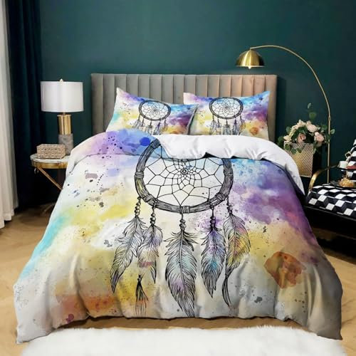 Bettbezug Bedruckt 240 × 220 cm Bettwäsche Set, Aquarell-TraumfäNger Bedruckte Bettwäsche Set Einfache Pflege Bunt Bettbezug aus Mikrofaser