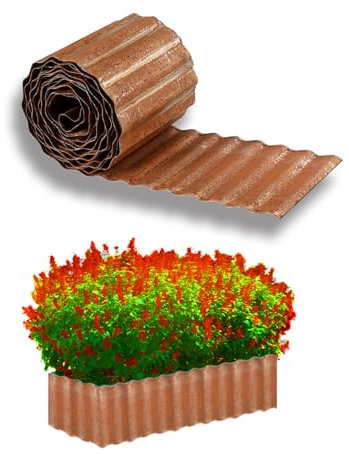 8 Inch x 20 FT Metal Lawn Edging,edging strips for garden borders Galvanised Garden Edging Border for Raised Flower Bed Tree Surrounds and Lawns - Rusted