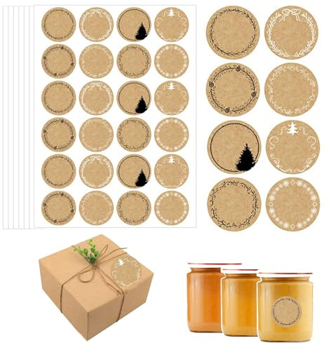 TJUSPIRIT 600 Stk Kraftpapier Aufkleber zum Beschriften Selbstklebend Geschenkaufkleber 3.8cm Rund Etiketten für Marmeladengläser Backen Küchen Geschenktüten(Stil D)