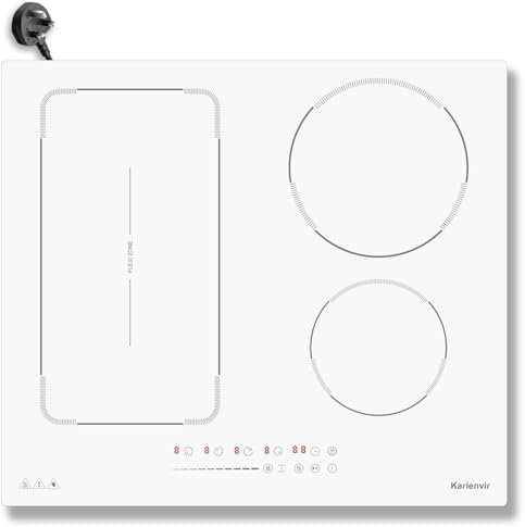 Karienvir Induction Hob White, Electric Hob 60cm 4 Zone, Induction Hob Plug in, 9 Power Level, Induction Cooktop with Keep Warm, Boost, Flexible Zone, Timer, Safe Lock, Pause, 2800W