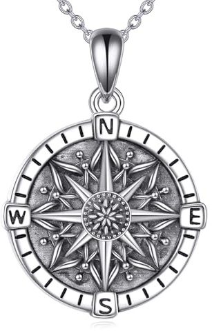 Kompass Kette für Damen 925 Sterling Silber Uhr Haslkette Kompass Anhänger Schmuck Geschenke für Damen (lotus compass)