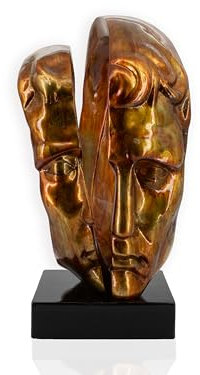 House of Arts XL Skulptur Abstrakte Bronze-Gesichtsskulptur - Moderner Deko-Kopf auf Sockel, 51 cm Höhe - Kunstvolle Büstendekoration für Wohnzimmer, Büro oder Galerie