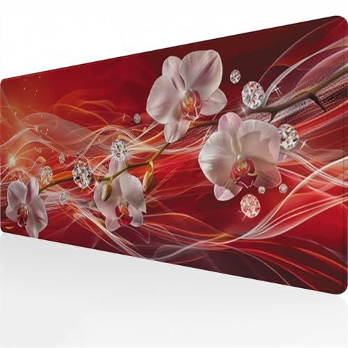 Grand Tapis de Souris de Jeu 1200x600x2 mm Orchidée Blanche Tapis de Souris Gamer XXL Tapis de Bureau étendu Surface Spéciale Améliore la Précision pour Le Bureau et la Maison