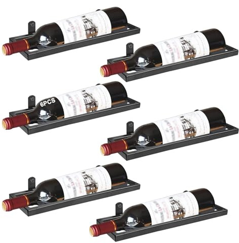 GOUZIBHD 6 Pezzi Portabottiglie da Parete,Porta Bottiglie di Vino da Parete,Espositore per Vino da Parete per L'arredamento del Bar di Casa,Nero