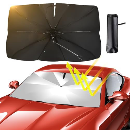 Ombrello parasole auto parabrezza,136.5 * 76CM Parasole auto ombrello,parasole auto parabrezza interno,Blocca il 99.9% dei Raggi UV, Pieghevole,per SUV,Camion,360 °Albero Proteggi dai graffi