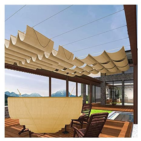 Toldo retráctil ondulado para pérgola con techo de ventilación anti UV para terraza al aire libre, balcón, patio trasero, jardín, cafetería, toldo con kit de montaje, color beige personalizable