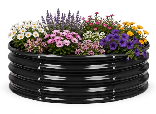 Harbour Housewares Rond Jardin Surélevé - 120cm x 45cm - Anthracite - 1x sans Fond Métal Soulevé Lit Acier Galvanisé Planteur Boîte pour Grandir Plantes d'Extérieur, Légumes, Fleurs et Herbes