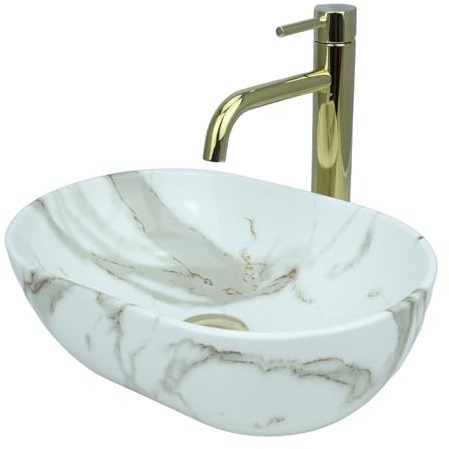 GTM Design Aufsatzwaschbecken Glanz Modern Waschbecken ohne Hahnloch - Elegant Aufsatzwaschbecken Oval für Badezimmer und Gäste WC - nur Bad Waschbecken - Modell 4