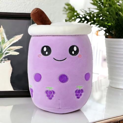 Klikkopers® - Kawaii-Kissen - Bubble Tea Kuscheltier - 30 cm bis 35 cm - Boba-Plüschtier - Babyrosa - Kawaii-Plüschtier - Squishy - Squish Kuscheltier (Purple)