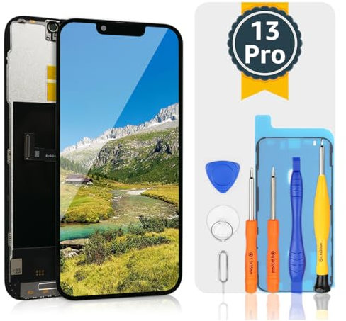 bokman Écran pour iPhone 13 Pro, 6.1 Pouces Affichage FHD et Remplacement de l'écran Tactile (Face ID, True Tone Programmable)