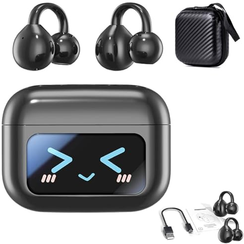 Yuhaidzsw M100 - Cuffie con clip per auricolari, auricolari Bluetooth senza fili, con schermo LCD touch a colori per musica e telefonate, sport, impermeabili e resistenti al sudore, colore nero