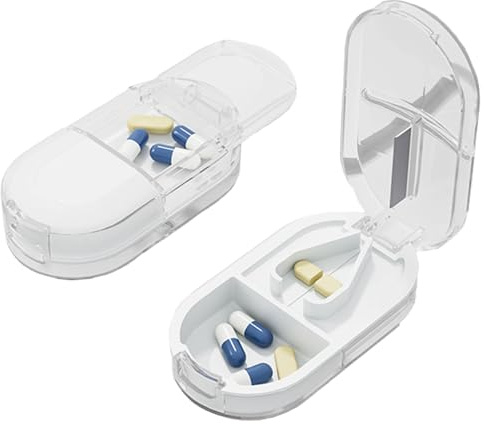 Sumneo Tablettenteiler – Tragbarer Pillenschneider mit scharfen Klingen für kleine & große Tabletten – Inklusive Aufbewahrungsfach – Ideal für Reise & täglichen Gebrauch (Weiß)
