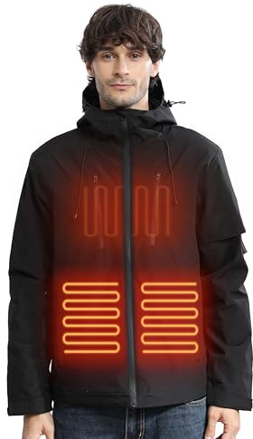 CHANGEOWN Heated Jackets for Men M, 9 Temperature Zones Waterproof Heated Jacket, 16000mAh Battery Pack for Hiking/Cycling