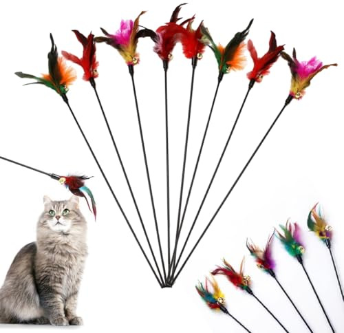 JUGUTA 8 Pcs Katzenspielzeug Spielzeug Mit Federn,Federstab,Interaktives Katzenspielzeug Set Für Kätzchen Und Katzen,Katzenspielzeug