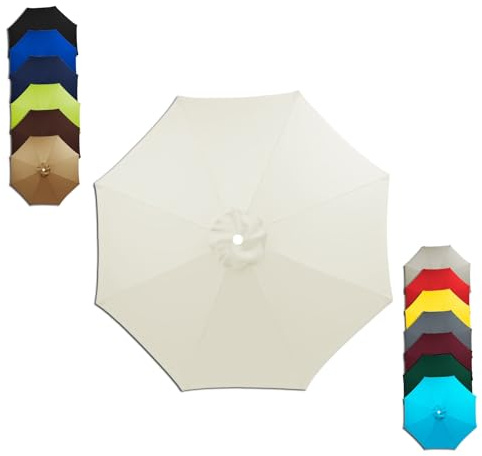 6/8 Ribs Outdoor Replacement Parasol Canopy 2.0m 2.30m 2.5m 2.7m 3.0m 3.5m Waterproof UV Protective Umbrella Cloth Cover for Patio Lawn Yard Canopy Fabric Covers(White,2.30m/6ribs)