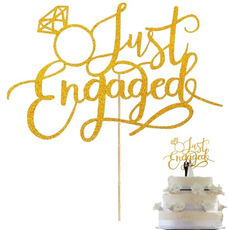 fKiZanthene Engagement Cake Topper, Gold Ring Design Cake Decoration for Engagement Party Celebrations​
