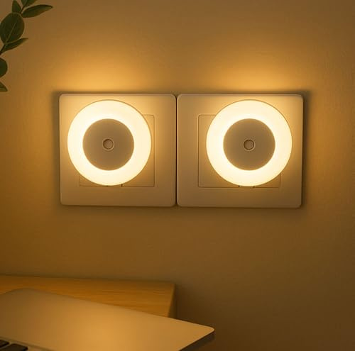 2 Stück Nachtlicht Steckdose mit Dämmerungssensor, 3000K WarmWeiß LED Nachtlicht Kinder, Steckdosen Licht, ON/OFF/AUTO Modi, Steckdosenlampe für Flur, Treppe, Schlafzimmer, Badezimmer, Kinderzimmer