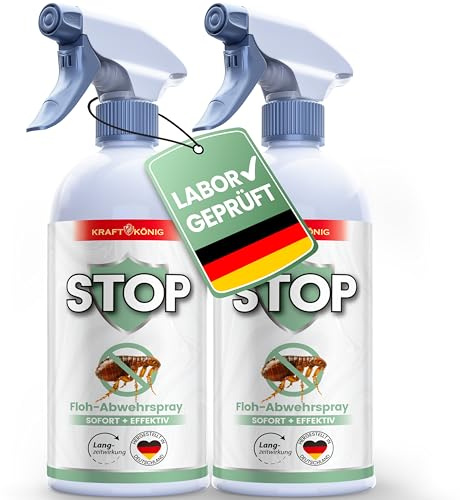 KRAFTKÖNIG Flohspray für Wohnung und Möbel 2x 500 ml – Hochwirksames Umgebungsspray für Hunde & Katzen – sofort einsatzbereit mit Langzeitschutz gegen Flöhe, Made in Germany