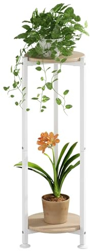 Dazioter Plant Stand Indoor Corner Tall 2 Tier Metal Modern Flower Storage Plant Shelf Holder for Living Room Balcony Garden (White Round, 2 Tier)