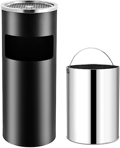 Genérico Papelera con cenicero de Acero Negro 30 L,Casa y jardín,Productos del hogar,Contenedores de residuos,Cubos de la Basura y papeleras,51088