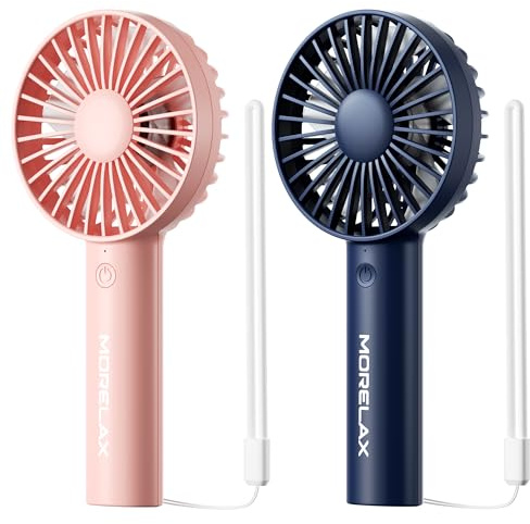 Morelax 2 Pack Mini Portable Handheld Fan, USB Rechargeable Personal 3 Speed Small Desk Fan Quiet with Battery Operated Travel Makeup Beach Home Office Outdoor for Stylish Girl Women(Pink-Blue)