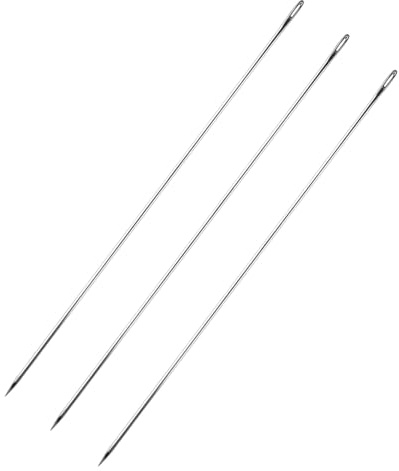 Wellrun 3PCS 12 Inch Large Eye Hand Sewing Needles,Professional Long Upholstery Needles with 3mm Diameter,Stitching Needle for Leather Fabric Furniture Repair Tufting Doll Making