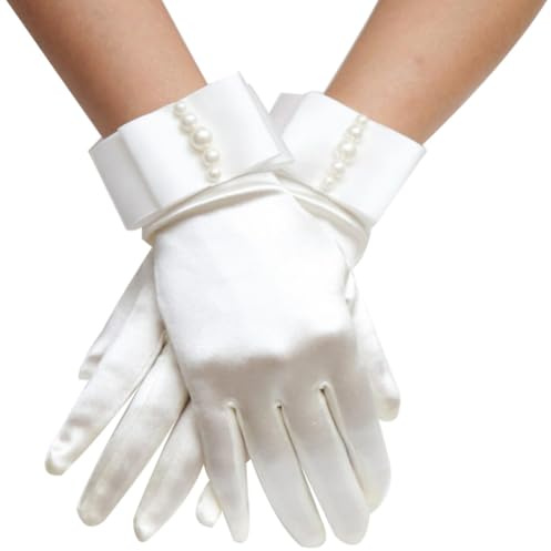 TOMETURE Guantes de Novia Cortos de Tela White para Fiesta y Eventos Especiales, 1 Par de Guantes para Vestidos de Boda