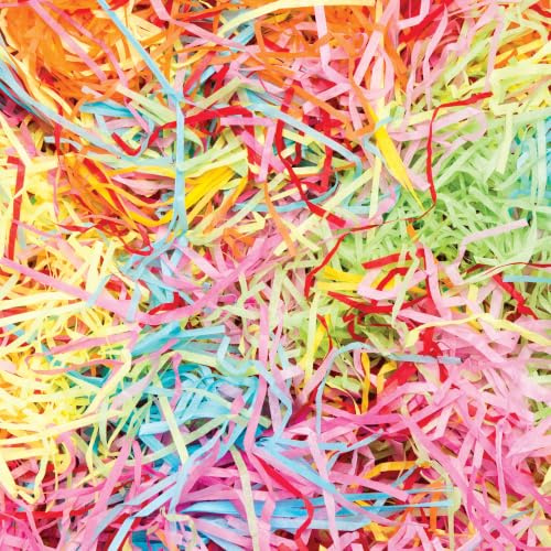 Baker Ross AW237 Rainbow Coloured Shredded Tissue (Pack of 50g), Assorted, Mixed Color Shredded Paper for Hampers and Gift Box Stuffing