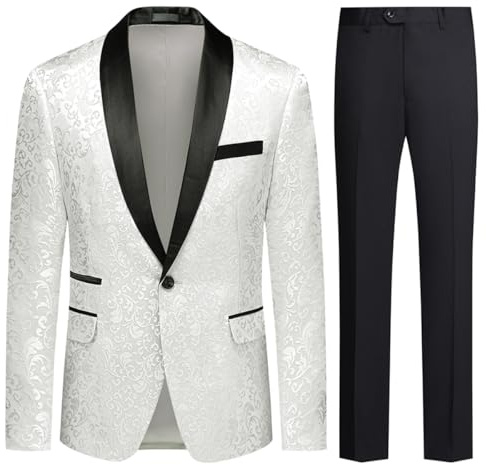 Allthemen Herren Anzug 2 Teilig Smoking Slim Fit Anzüge für Hochzeit Party Abschluss Weiß L