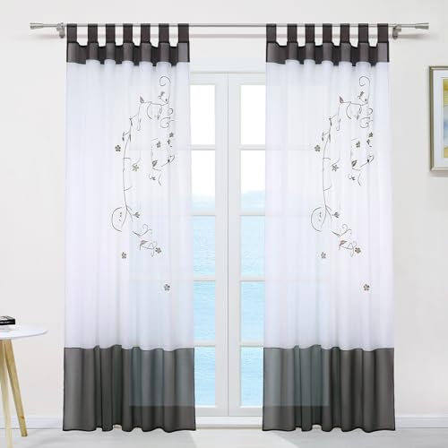 ESLIR Gardinen mit Schlaufen Vorhänge Transparent Gardinenschals Schlaufenschal Wohnzimmer Voile Grau BxH 140x225cm 1 Stück