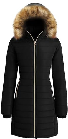 Wantdo Women's Water Resistant Outdoor Coat Winter Warm Jacket Classic Casual Ladies Jacket Windproof Outerwear Coats Black XL