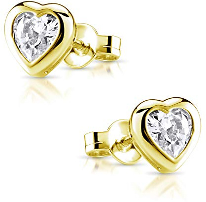MATERIA by Matthias Wagner Herz Ohrringe Stecker mit Zirkonia - 925 Sterling-Silber Ohrstecker Damen Mädchen Gold, Rosé oder rhodiniert