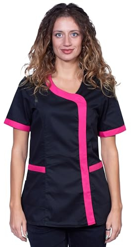 Fratelli ditalia Camice Casacca arbete svart sommar kvinna frisör kosmetolog skönhetssalong, Fuchsia, XXL