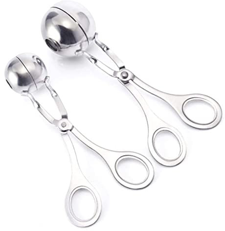 Fleisch Baller Löffel Edelstahl Fleisch Baller Zange Cookie Teig Scoop Küche Eisportionierer Fleisch-Baller Antihaft-Frikadellen Making Tool und Elliptischen Leckage Loch Frikadelle Making Tool 2*PCS