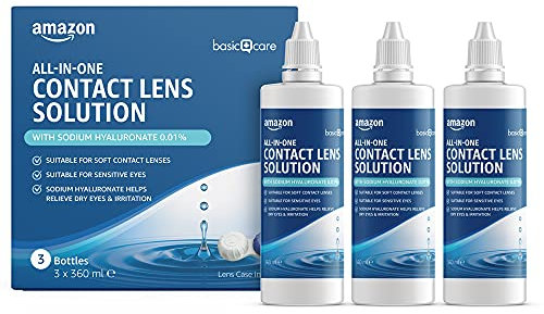 Amazon Basic Care All-In-One-Lösung mit Natriumhyaluronat, 360ml, 3er-Pack