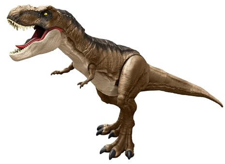 Mattel Jurassic World Dinosaurier, Extra große T-Rex Actionfigur, 101 cm lang, beweglich und mit Essfunktion, Dinosaurier Spielzeug, Spielzeug für Kinder ab 4 Jahren, HBK73