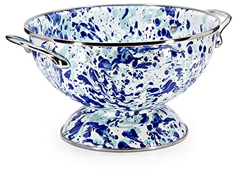 Golden Rabbit Enamelware Medium Colander, 3 quart, Ocean