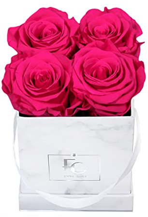 Classic Infinity Rosenbox | Marble Silver | XS | Eckig - 4 Infinity Rosen mit langjähriger Haltbarkeit, echte Rosen die bis zu DREI Jahre blühen, Emmie Gray Flowerbox, konservierte Rosen (Hot Pink)