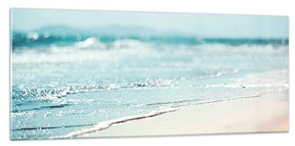 Moderne Impression sur Verre 100x40cm Image Tableau en Verre Decoration Murale Bord Vague Eau Grand Tableaux Decoratifs Muraux Chambre Cuisine Panoramique Deco Cadre Salon Art Wall GAB100x40-5084