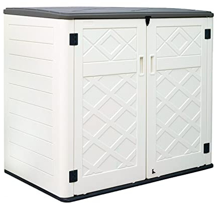 ADDOK 2SG Larger Horizontal Storage Shed Wood-Like, 4.4 x 2.8 ft Outdoor Storage Cabinet Lockable, Thick Resin Storage Unit for Trash Cans, Yard Tools（38 Cu.ft