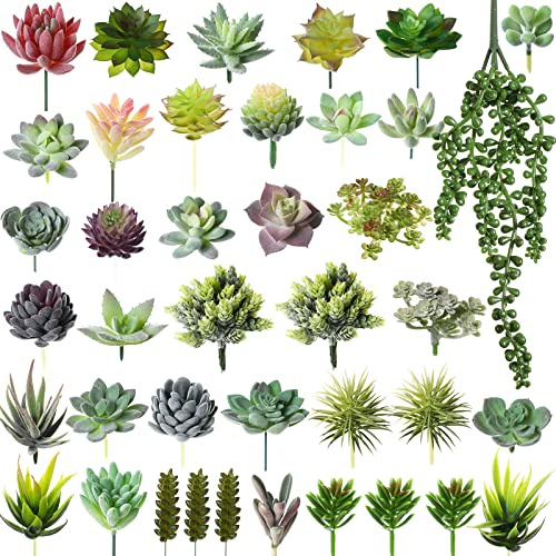 Yunsailing 40 Pieces Artificial Succulent Plants Faux Succulents Realistic Fake Succulents Unpotted Mini Succulents for DIY Garden Home Office Indoor Decor (Cute) | Realistic Unpotted Succulents DIY Floral Decor for Home Garden Office Indoor Outdoor, No Watering Needed