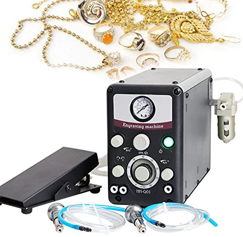 UIBAO Macchina per Incisione di Gioielli Pneumatica 400-800prm Bulino Impatto Manuale Doppia Testa,Strumento Elettrico Multifunzione per Incisione di Gioielli,per Mestiere Gioielli Ferro Battuto,220V