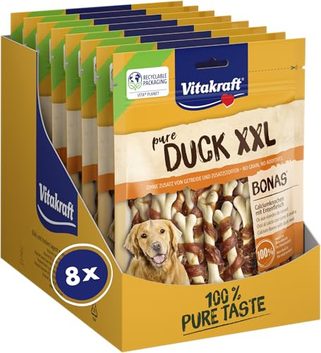 Vitakraft Pure Duck XXL Bonas, Hundeleckerli, Calciumknochen mit Entenfleisch, Hunde Trainingsleckerli, ohne Zusatz von Zucker (8X 200g)