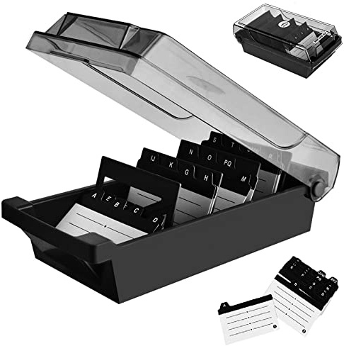 Funmo visitenkarten box Hält 500 Karten,business card organizer,visitenkarten aufbewahrung box,Groß Business Card Box mit 4 Teilerplatinen und A-Z-Index-Registerkarten