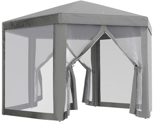 Outsunny Tonnelle Barnum Tente de Réception Hexagonale Style Cosy Gris | Métal, Polyester, Abri pour Spa Extérieur