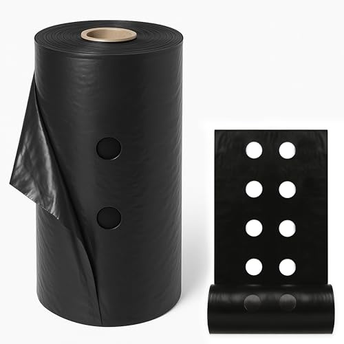 Maka Telo Nero Pacciamatura Orto Anti Erbacce Forato o Senza Fori Giardino Pacciamante Anti-UV Impermeabile all'Acqua Polietilene Spessore Film 5 Micron Cartone (1.10x50 Metri, Forato 40x40 cm)