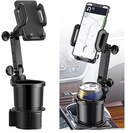 JNNJ Support de Téléphone 2 en 1 Multifonction Porte Gobelet de Voiture Extender Universel avec Base Réglable 360 ° Rotatif et Téléphone Montage